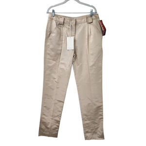 NEW NWT Max Mara Silk Trouser Pants Size 14 Gold Tan Designer Made In Italy